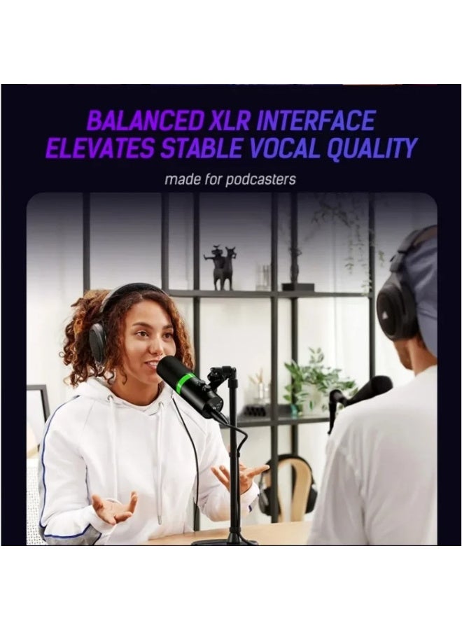 ميكروفون الألعاب الديناميكي الاحترافي ZFSZ NV7 RGB - ميكروفون استوديو مزدوج XLR وUSB-C مع حامل معدني - Image 4