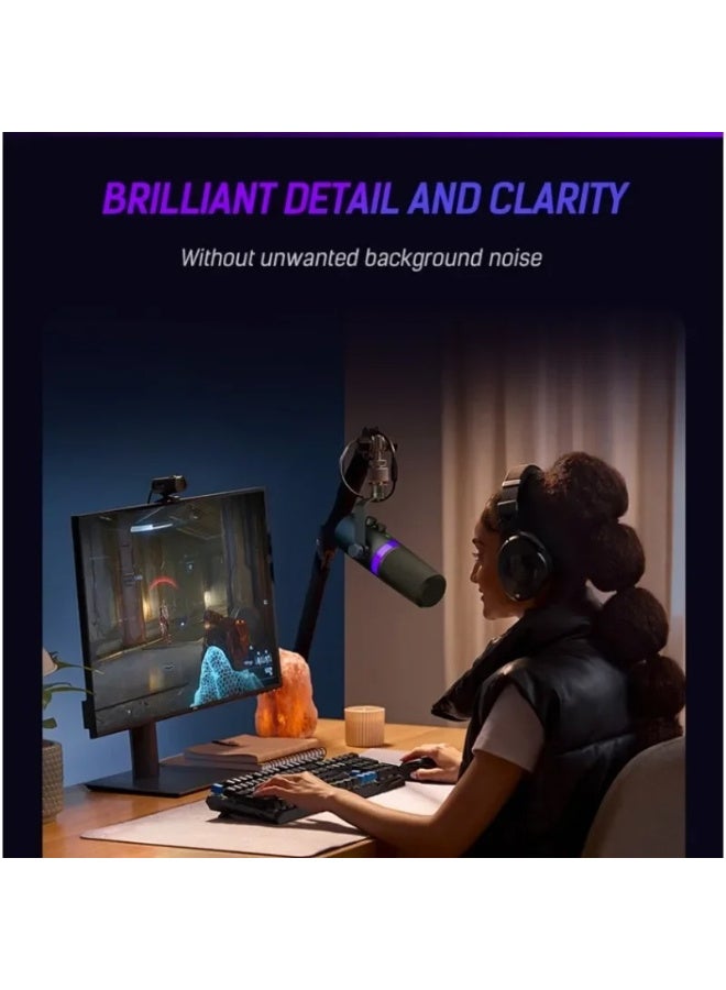 ميكروفون الألعاب الديناميكي الاحترافي ZFSZ NV7 RGB - ميكروفون استوديو مزدوج XLR وUSB-C مع حامل معدني - Image 2