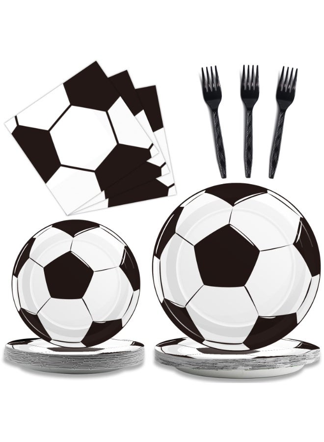 Bukela 60pcs Soccer Birthday Party Plates Napkins Set Football  Party Supplies Tableware Paper Dinnerware Decoration for Birthday Party Baby Shower for Soccer Fans (Including 7" Plate, Fork, Spoon, Paper Cup Napkin) - Image 1