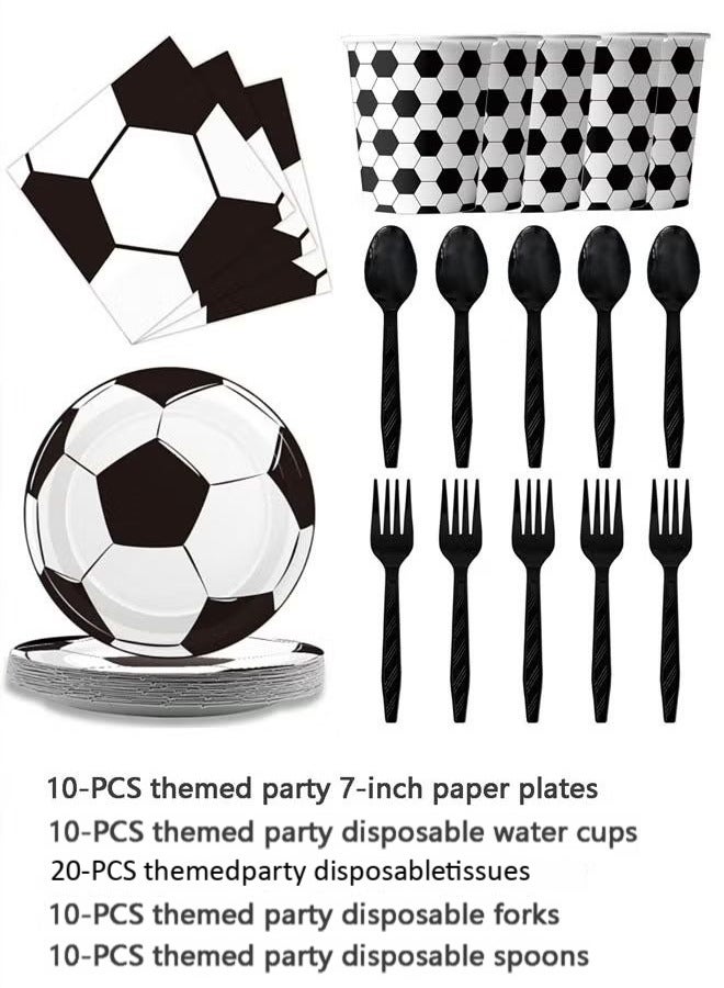 Bukela 60pcs Soccer Birthday Party Plates Napkins Set Football  Party Supplies Tableware Paper Dinnerware Decoration for Birthday Party Baby Shower for Soccer Fans (Including 7" Plate, Fork, Spoon, Paper Cup Napkin) - Image 2