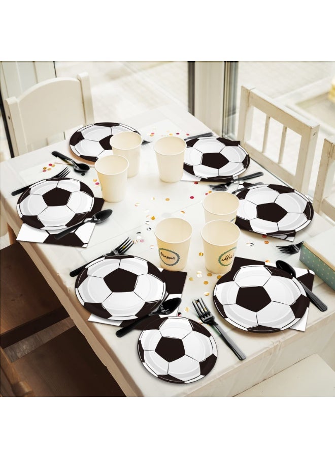 Bukela 60pcs Soccer Birthday Party Plates Napkins Set Football  Party Supplies Tableware Paper Dinnerware Decoration for Birthday Party Baby Shower for Soccer Fans (Including 7" Plate, Fork, Spoon, Paper Cup Napkin) - Image 5