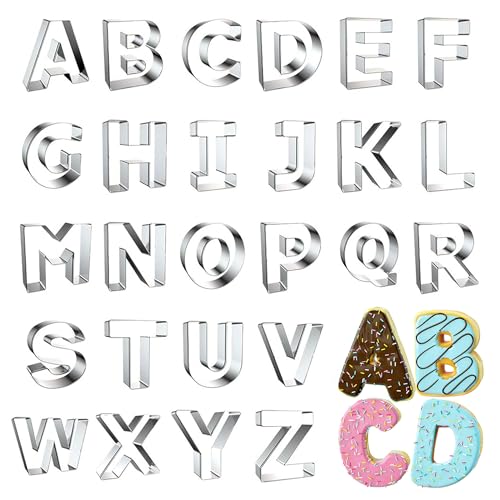 Zade Letter Cookie Cutters Shapes Large 3 Inch - 26 Pcs Stainless Steel Alphabet Letter Cookie Cutter Set Fondant Biscuit Fruit Dough Mold Tools for Sandwich, Birthday, Christmas, and Holiday Party - Image 1