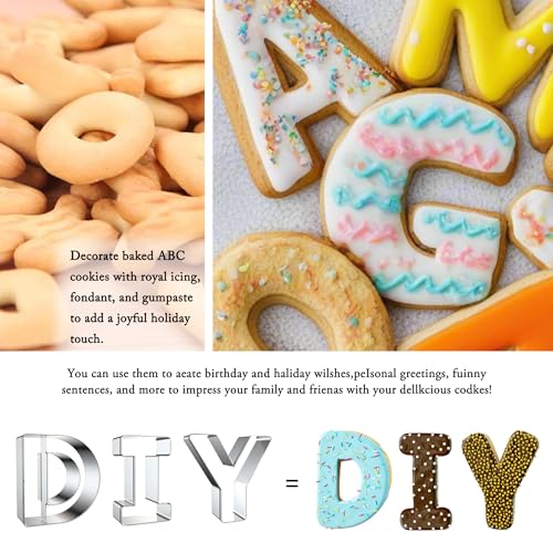 Zade Letter Cookie Cutters Shapes Large 3 Inch - 26 Pcs Stainless Steel Alphabet Letter Cookie Cutter Set Fondant Biscuit Fruit Dough Mold Tools for Sandwich, Birthday, Christmas, and Holiday Party - Image 4