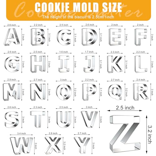 Zade Letter Cookie Cutters Shapes Large 3 Inch - 26 Pcs Stainless Steel Alphabet Letter Cookie Cutter Set Fondant Biscuit Fruit Dough Mold Tools for Sandwich, Birthday, Christmas, and Holiday Party - Image 2