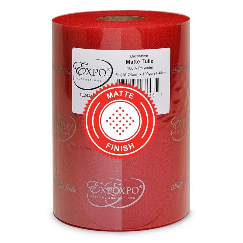 Expo International Matte Decorative Tulle Roll 6 Inch x 100 Yards Red
