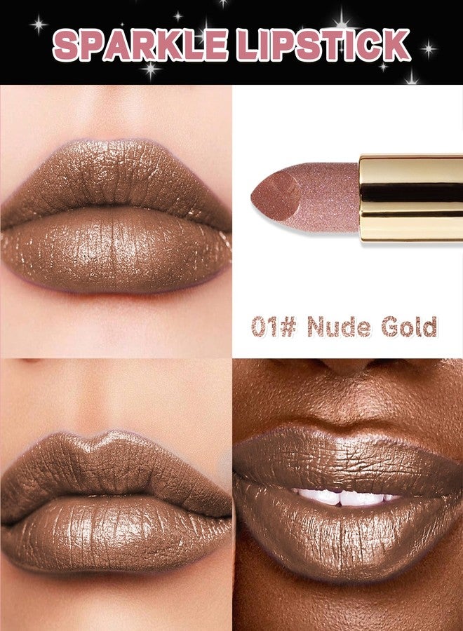 LYSdefeu Diamond Glitter Matte Lipstick,Gold Pink Metallic Shimmer Lip Gloss Lip Tint,Longlasting Waterproof Non-Stick Lip Color,Full Coverage Lipgloss Lipstain,Mother's Day Lip Makeup Gift for Women-01 - Image 3