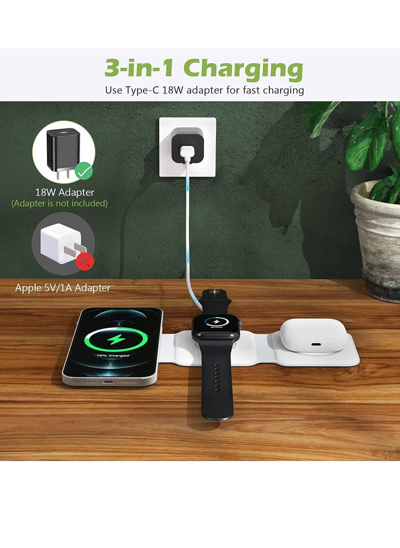 Generic - 3 in 1 Wireless Charger, Foldable Magnetic Charger Station, 18W Fast Wireless Charging Pad, Compatible with iPhone 14/13/12/11, Samsung Galaxy, AirPods, Google Pixel - Image 1