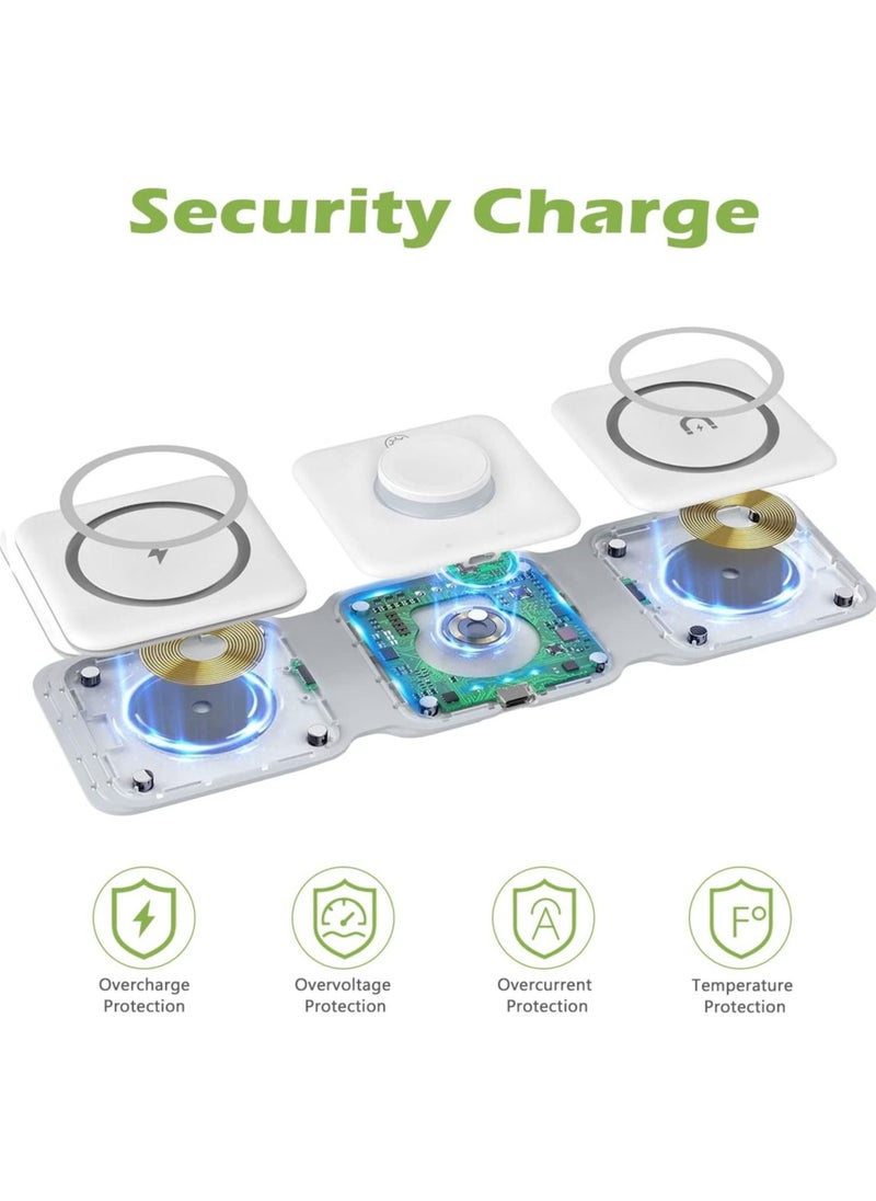 Generic - 3 in 1 Wireless Charger, Foldable Magnetic Charger Station, 18W Fast Wireless Charging Pad, Compatible with iPhone 14/13/12/11, Samsung Galaxy, AirPods, Google Pixel - Image 1