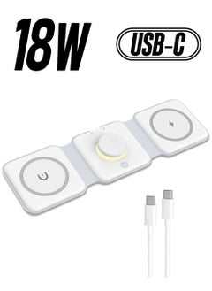 3 in 1 Wireless Charger, Foldable Magnetic Charger Station, 18W Fast Wireless Charging Pad, Compatible with iPhone 14/13/12/11, Samsung Galaxy, AirPods, Google Pixel