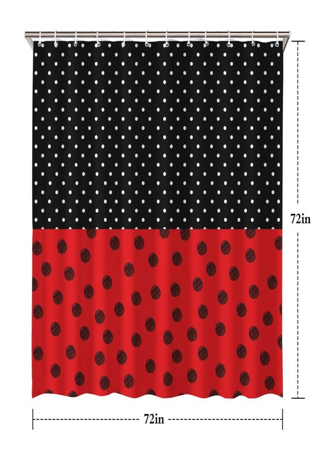 72x72 Inch Shower Curtain Home Decor Polka Dot Bath Curtain Sets Gift for Bathroom Accessories Great for Showers Bathtubs (red Black bg Black White dot) - Image 4