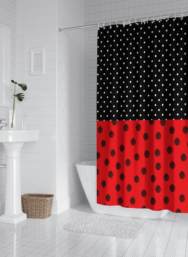 72x72 Inch Shower Curtain Home Decor Polka Dot Bath Curtain Sets Gift for Bathroom Accessories Great for Showers Bathtubs (red Black bg Black White dot) - Image 1