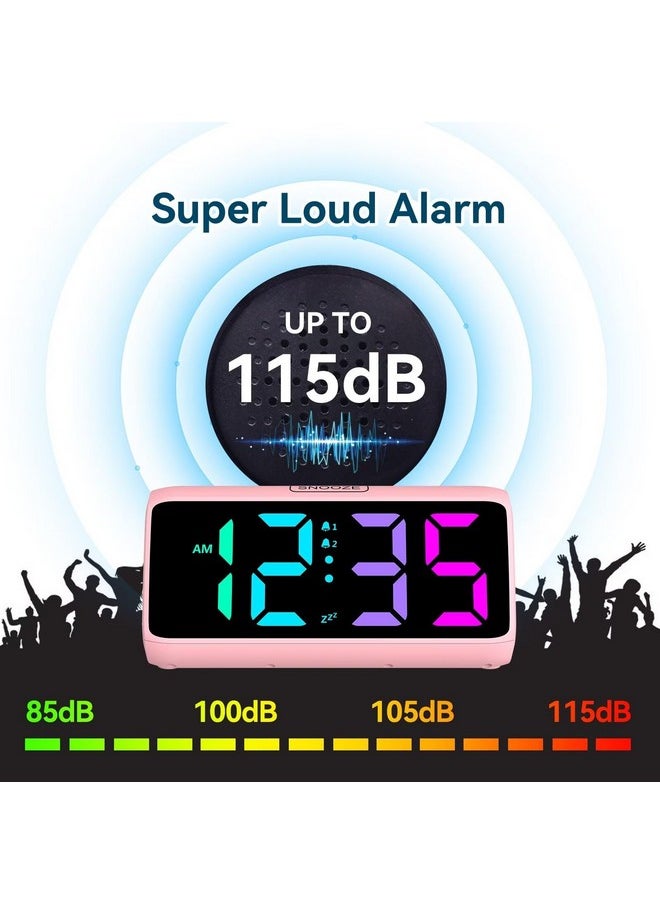Netzu Loud Alarm Clock For Heavy Sleepers, Rgb Alarm Clocks For Bedrooms Seniors Kids, Plug In Digital Clock With 5 Dimmers, 2 Alarms, 4 Volumes And Snooze  - Image 3