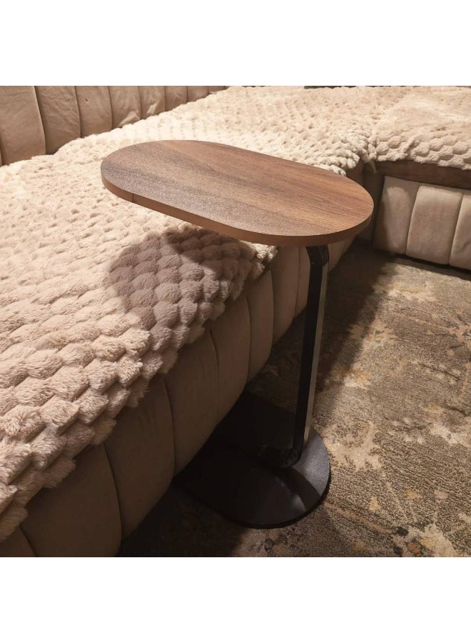 Modern C-Shaped Side Accent Table with Oval Wooden Top & Metal Frame (40 x 28 x 56 cm) - Image 4