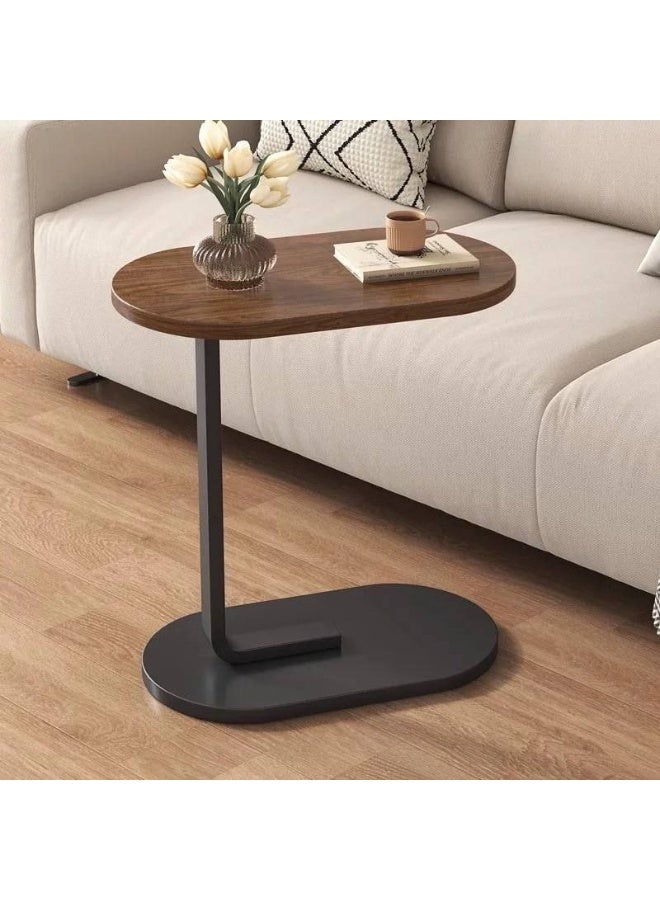 Modern C-Shaped Side Accent Table with Oval Wooden Top & Metal Frame (40 x 28 x 56 cm) - Image 3