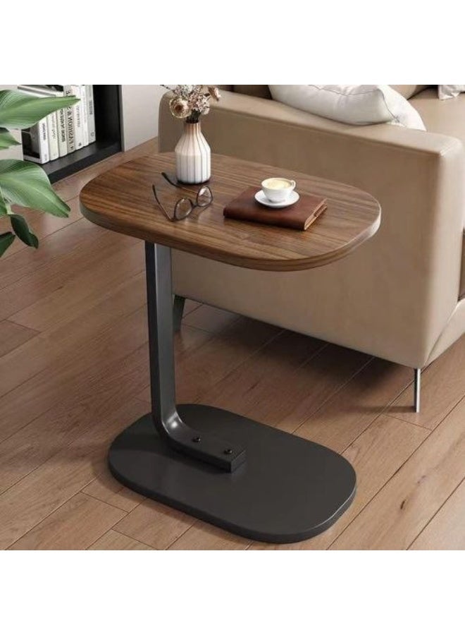 Modern C-Shaped Side Accent Table with Oval Wooden Top & Metal Frame (40 x 28 x 56 cm) - Image 1