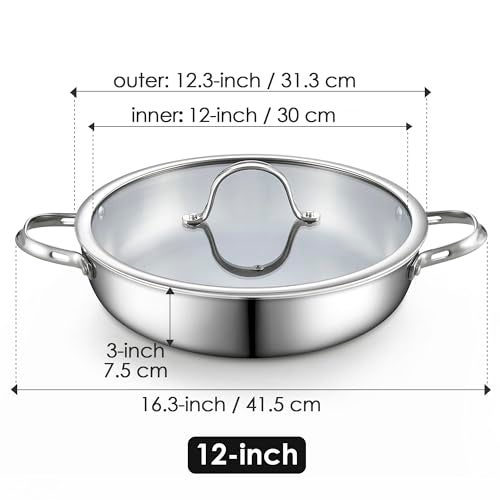 Cooks Standard Multi-Ply Clad Stainless Steel Wok Stir Fry Pan with Glass Lid, 12-inch large Stainless Steel Deep Frying Pan, Everyday Chef's Pan Flat Bottom Wok Induction Cookware - Image 2