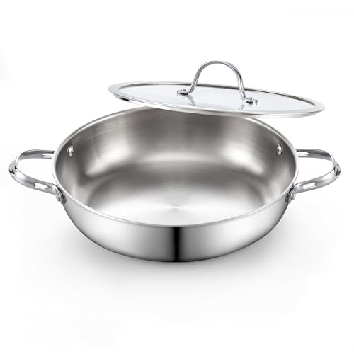 Cooks Standard Multi-Ply Clad Stainless Steel Wok Stir Fry Pan with Glass Lid, 12-inch large Stainless Steel Deep Frying Pan, Everyday Chef's Pan Flat Bottom Wok Induction Cookware - Image 1