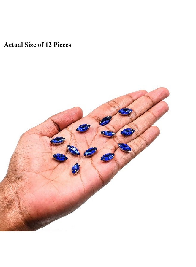 إمبرويدوري ماتيريال خياطة زرقاء داكنة على أحجار الراين الزجاجية للتطريز، وصناعة المجوهرات، والحرف اليدوية، واصنعها بنفسك في إعداد مخلب قاعدة معدنية (50 قطعة، 5 × 10 مم، شكل ماركيز على شكل قارب العين) - Image 3