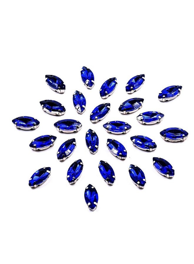 إمبرويدوري ماتيريال خياطة زرقاء داكنة على أحجار الراين الزجاجية للتطريز، وصناعة المجوهرات، والحرف اليدوية، واصنعها بنفسك في إعداد مخلب قاعدة معدنية (50 قطعة، 5 × 10 مم، شكل ماركيز على شكل قارب العين) - Image 1