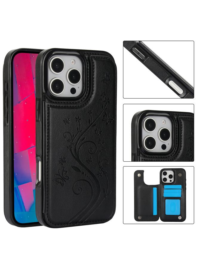 The Bros Case For iPhone 16 Pro Max Double Buckle Butterfly Embossing PU Phone Case