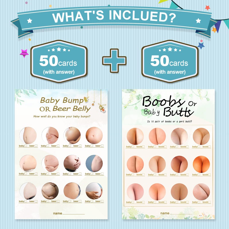 OLOUTAB Baby Shower Games-2 Games(50 of Each),Double-Sided,Fun,Hilarious and Easy to Play,Baby Shower Gender Neutral,with Answer Keys - Image 2