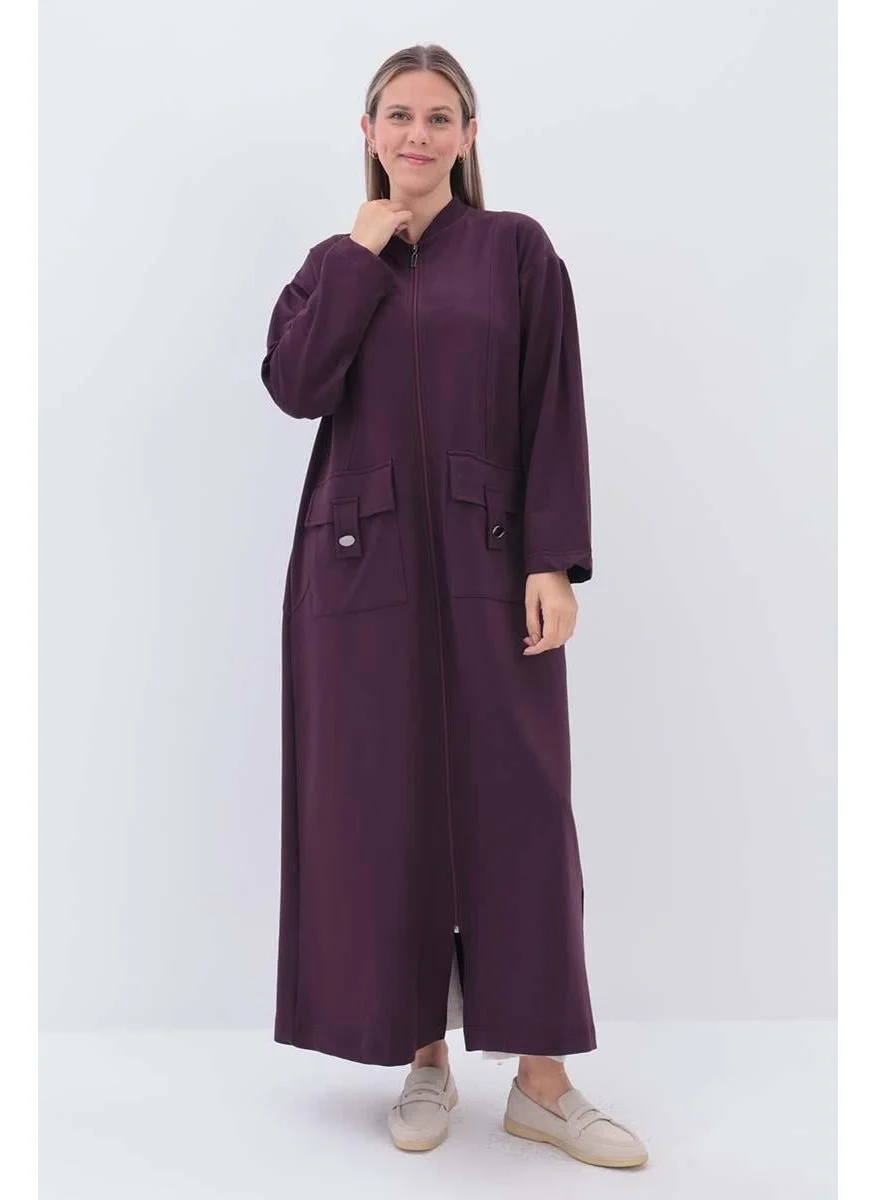 Allday Plum-Pocketed Judge Collar Abaya