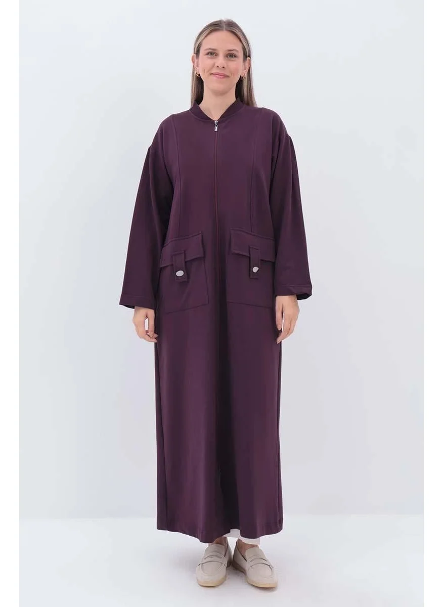 Allday Plum-Pocketed Judge Collar Abaya