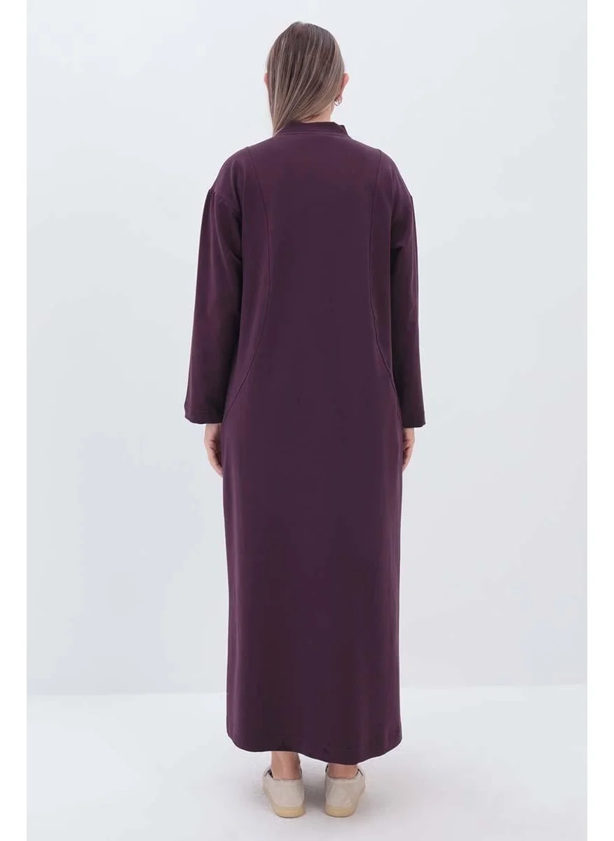 Allday Plum-Pocketed Judge Collar Abaya