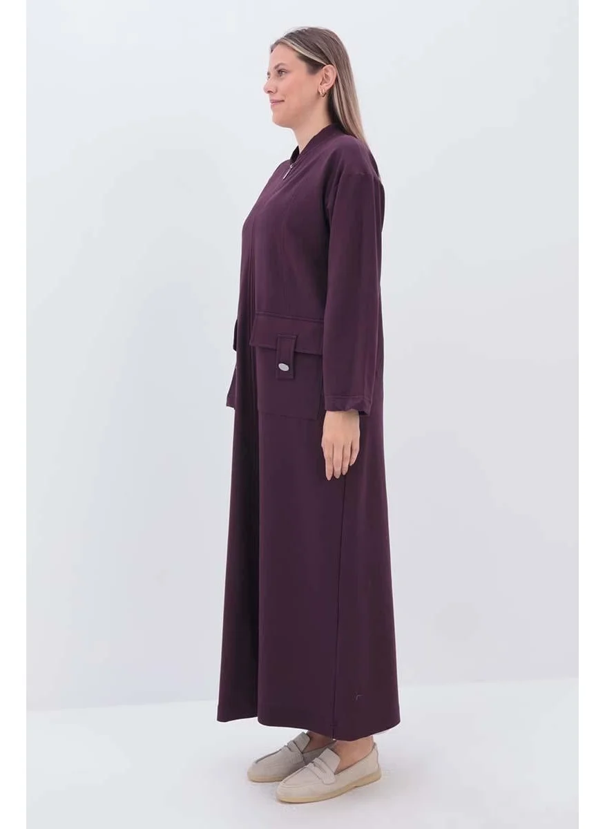 Allday Plum-Pocketed Judge Collar Abaya