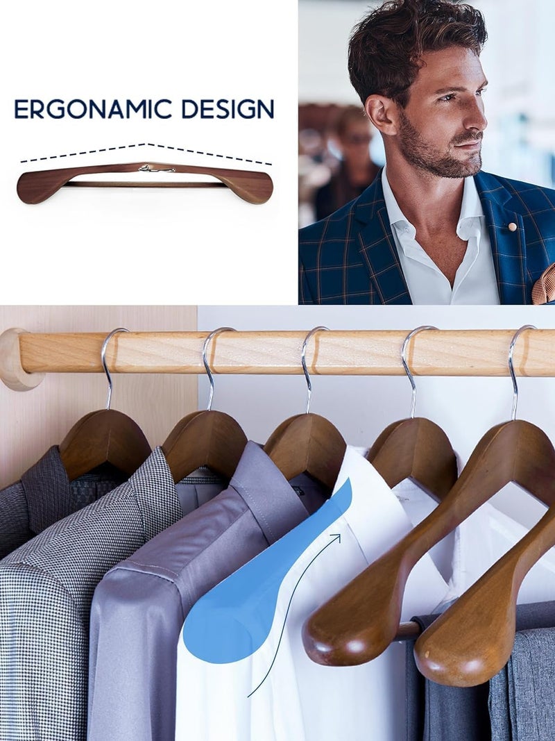 HOUSE DAY 4-Pack Wide Shoulder Wooden Hangers,Walnut Suit Hangers with Non Slip Pants Bar, Smooth Finish 360° Swivel Hook Solid Wood Coat Hangers for Dress, Jacket, Pants, Heavy Clothes Hangers - Image 4