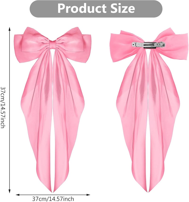 WLLHYF Big Bow Hair Clips Satin Silky Bow Barrettes Long Tail French Hair Bows Metal Hair Pins Bowknot Hair Clamps Hair Accessories for Women Girls Wedding Birthday Party (Pink) - Image 2