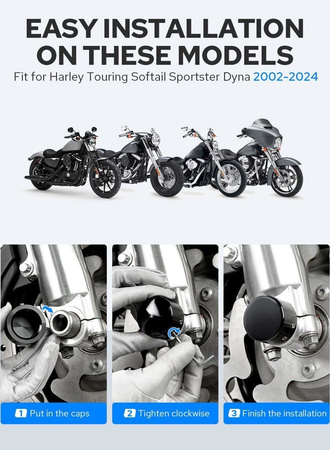 Benlari CNC Front Axle Nut Covers for Harley, Black Axle Nut Caps Compatible with Harley Davidson Touring Sportster Trike Dyna Softail Street Glide Road King Iron 883 Fat Boy 2002-2023 - Image 5