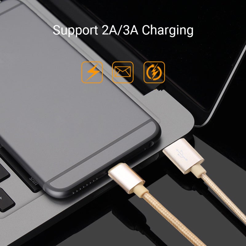 Fast Charging Cable: 1 Meter Rose Gold, Triple Charging Capability, Durable Aluminum Alloy Connectors - Nylon Braided Tangle Free Cable for Universal Device Charging - Image 2