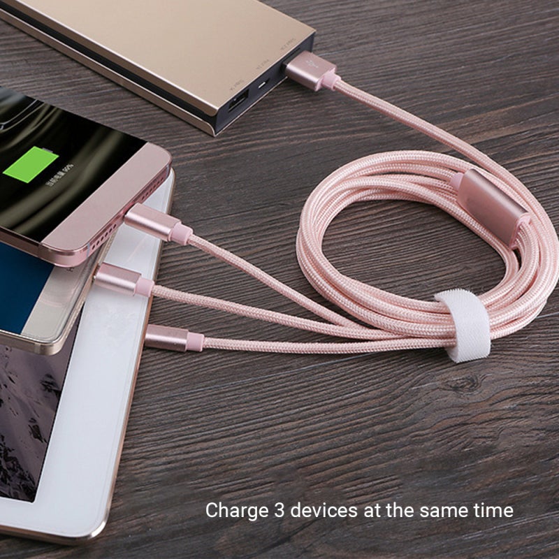 Fast Charging Cable: 1 Meter Rose Gold, Triple Charging Capability, Durable Aluminum Alloy Connectors - Nylon Braided Tangle Free Cable for Universal Device Charging - Image 4
