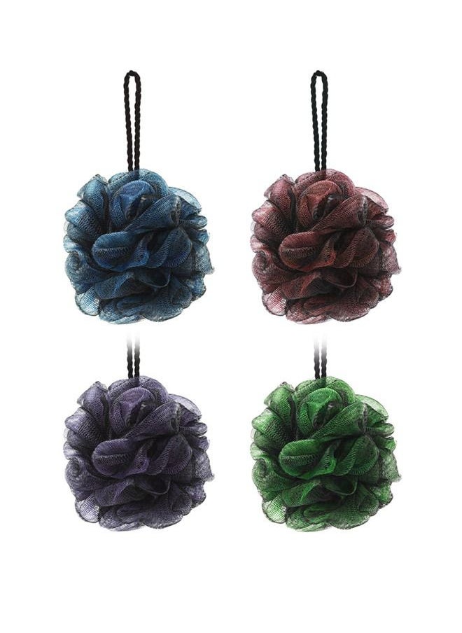 Generic 4 PCS Double Layer Black Lace-Mesh Sponge Bath Ball, Soft PE Material Body Exfoliate Scrubber Foaming Ball, Lathering Cleanse Soothing Face Bathing Accessories (Red+Purple+Green+Blue)  - Image 1
