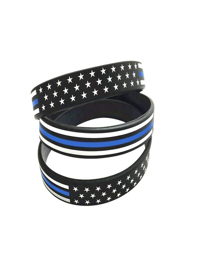 Great 1 Thin Blue Line American Flag Silicone Stretchable Bracelet 4-Pack - Police Law Enforcement - Image 4