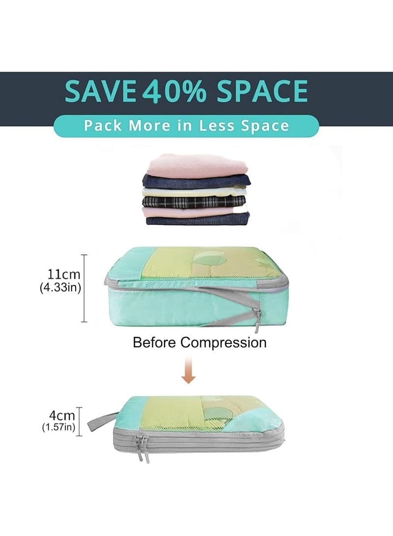 5 Set Compression Packing Cubes with Mesh, Travel Organizer Set - Compressible Packing Cubes Expandable Travel Organizers for Suitcases, Space Saving Luggage Storage Bags - Image 3