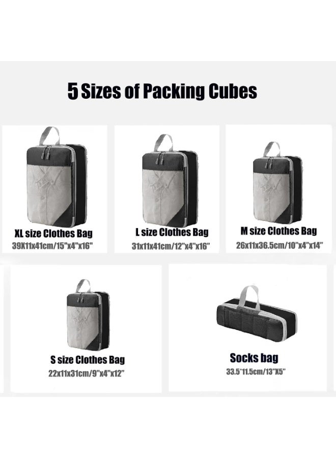 5 Set Compression Packing Cubes with Mesh, Travel Organizer Set - Compressible Packing Cubes Expandable Travel Organizers for Suitcases, Space Saving Luggage Storage Bags - Image 5