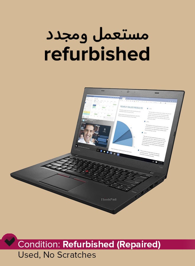 لينوفو مستعمل ومجدد - لابتوب ثينك باد T460 (2018) بشاشة مقاس 14 بوصة ومعالج إنتل كور i7/ الجيل السادس/ ذاكرة رام سعة 8 جيجابايت/ محرك أقراص SSD سعة 256 جيجابايت/ بطاقة رسومات إنتل 620 فائقة الوضوح اللغة الإنجليزية أسود - Image 1
