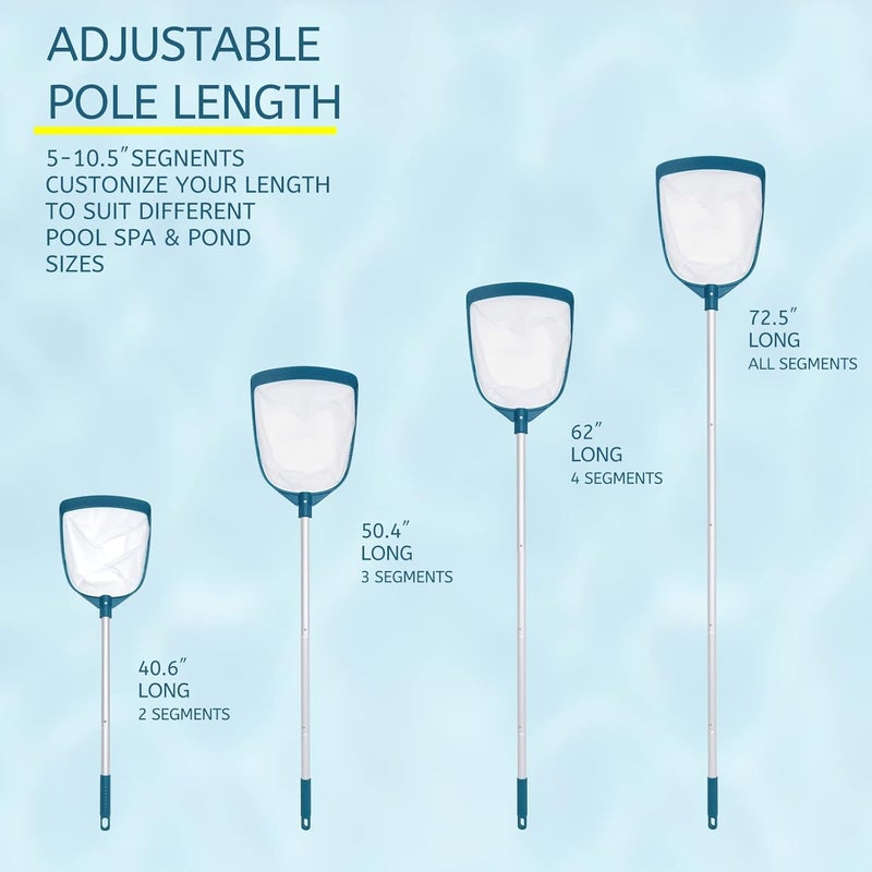 POOLWHALE Upgrades Swimming Pool Leaf Net Skimmer Rake with Adjustable Aluminum Pole and Nylon Medium Fine Mesh for Cleaning Swimming Pools, Hot Tubs, Spas and Fountains - Image 2