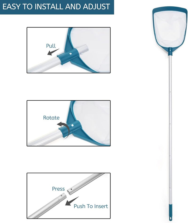POOLWHALE Upgrades Swimming Pool Leaf Net Skimmer Rake with Adjustable Aluminum Pole and Nylon Medium Fine Mesh for Cleaning Swimming Pools, Hot Tubs, Spas and Fountains - Image 4