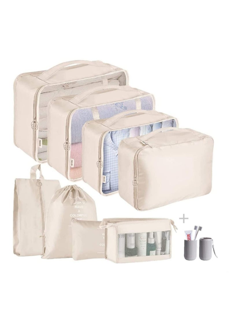 8 Piece Set Travel Packing Cubes Multifunction Cubes Luggage Organiser Waterproof Travel Compression Suitcase Bag And 1 Pcs Cup - Image 1