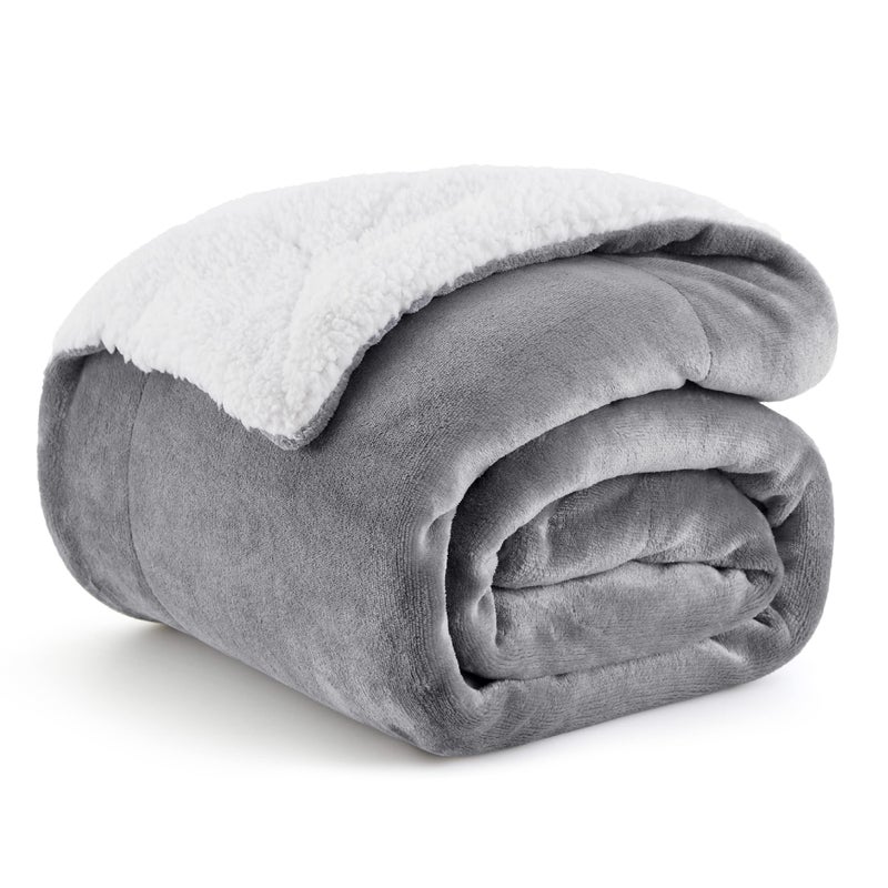 Bedsure Sherpa Fleece Throw Blankets Grey - Fluffy Blanket Plush Throws Fuzzy Soft Blanket for Bed Couch Sofa Warm Cozy Thick Blanket for Winter