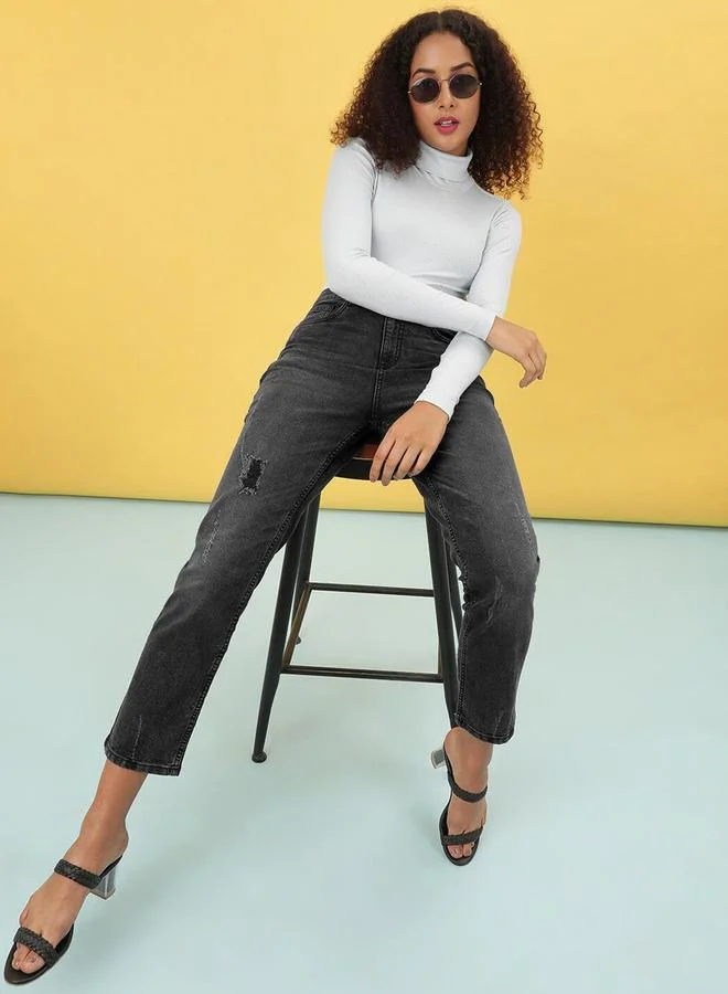 Freehand Grey Freehand Women Slim Fit Light Distress Jeans for Women | Best Price UAE
