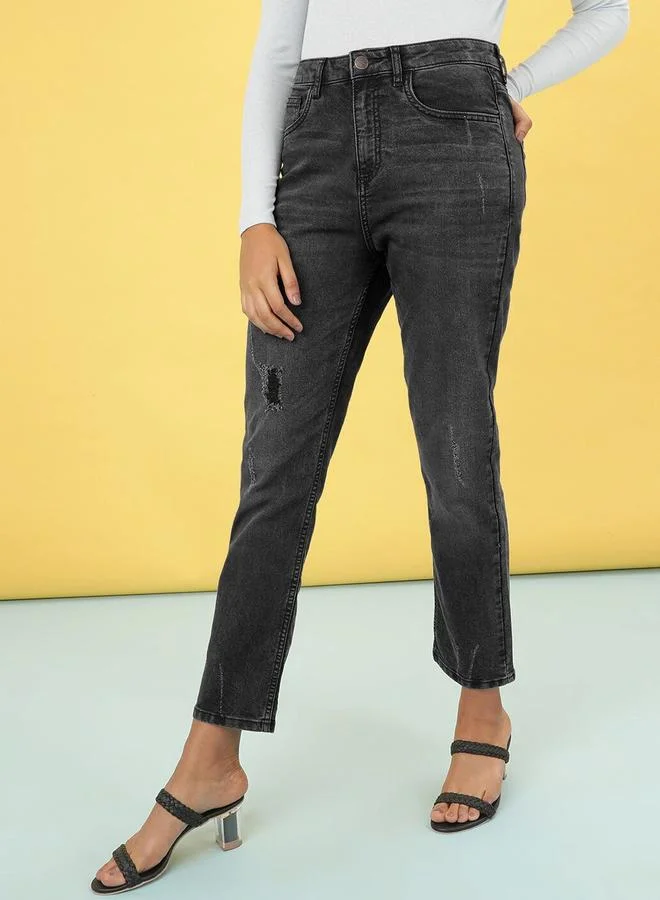 Freehand Grey Freehand Women Slim Fit Light Distress Jeans for Women | Best Price UAE