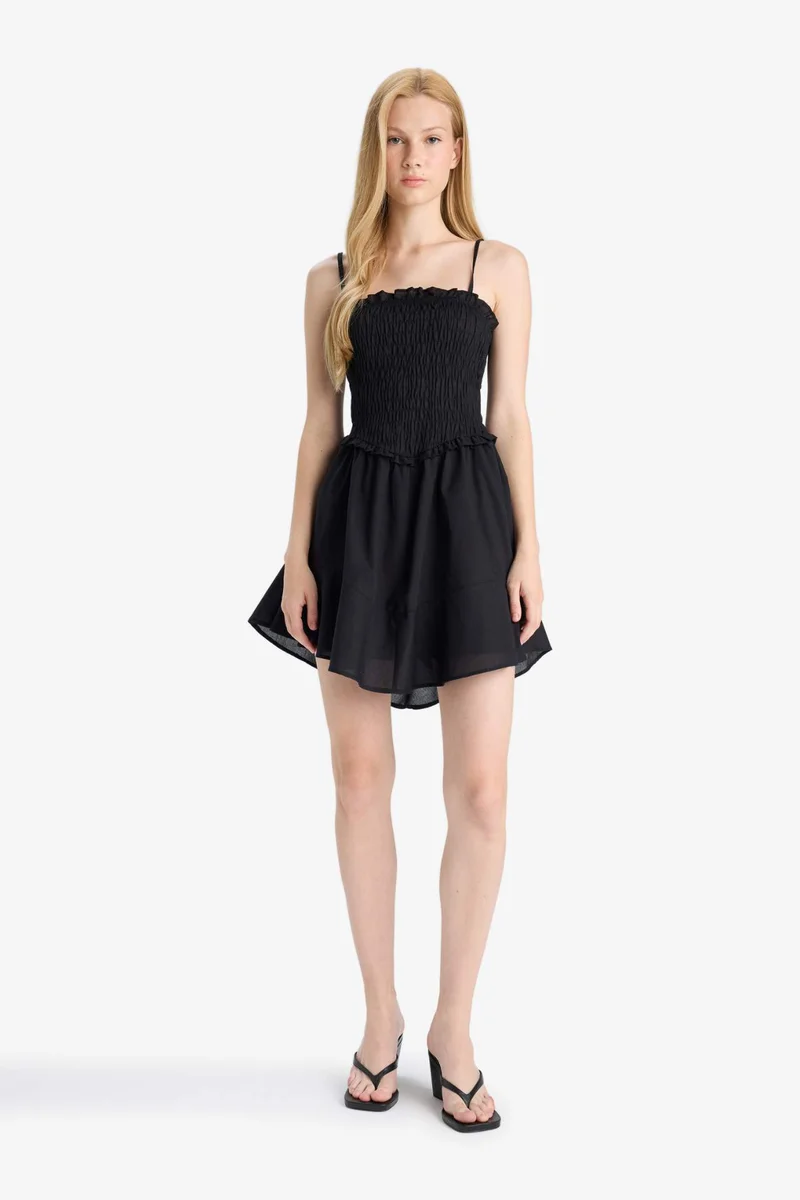 ديفاكتو Strappy Voile Mini Black Dress