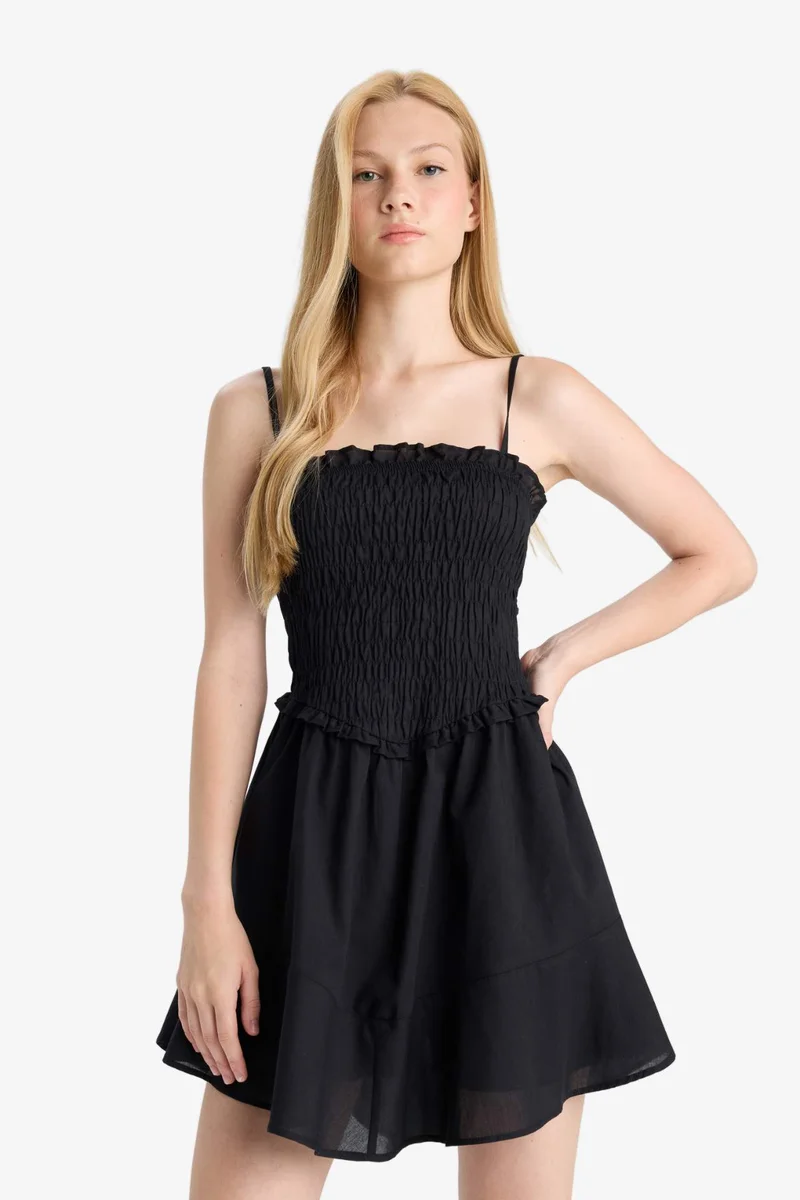 ديفاكتو Strappy Voile Mini Black Dress