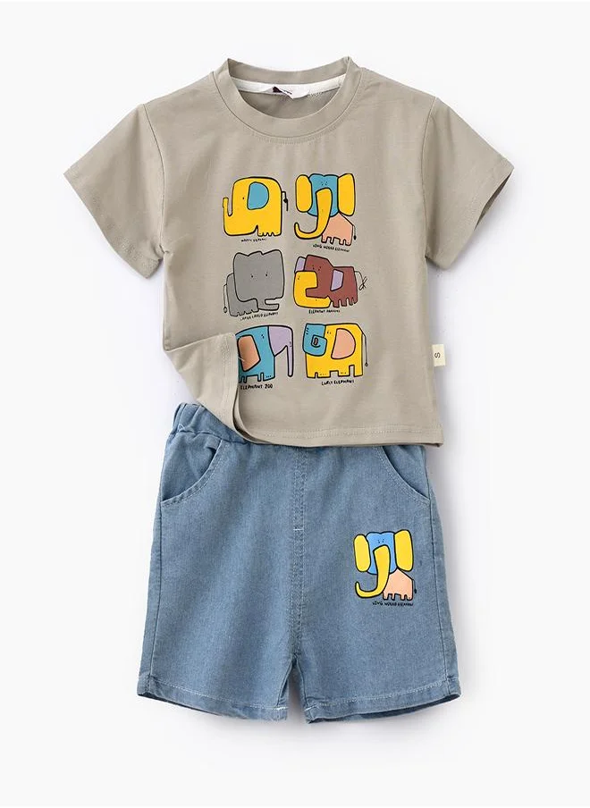 بيبي كلو Elephant Print Tee & Shorts Set