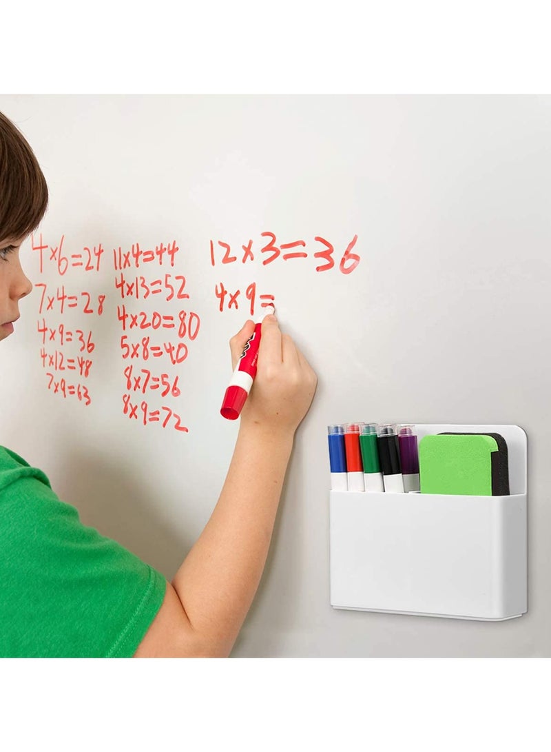Magnetic Dry Erase Marker Holder Pen and Eraser Holder for Whiteboard Magnet Pencil Cup Storage Organizer School Office Home Fridge Locker Metal Cabinets White