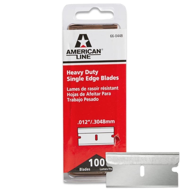American Line Single Edge Razor Blades - 100-Pack - 0.012" Heavy Duty High Carbon Steel for Extra Durability and Long Life - 66-0448 - Image 1